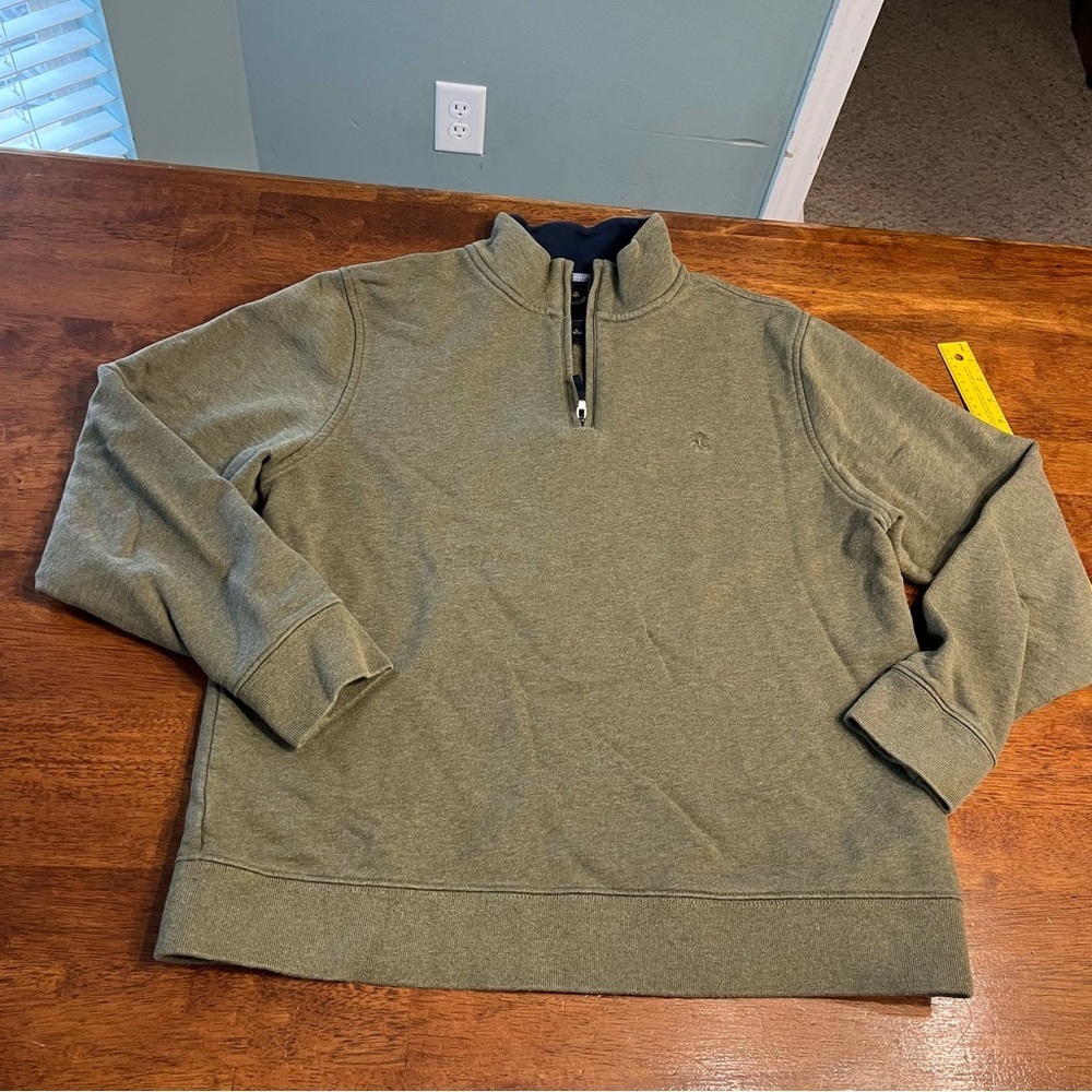 Brooks Brothers Men's Olive Quarter-Zip pullover jumper size large 100% cotton